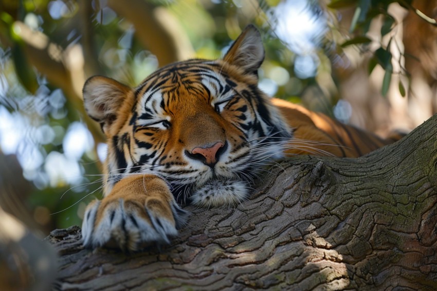 Tiger Sleeping on a Tree Branch in The Forest Wildlife Photography New (9)