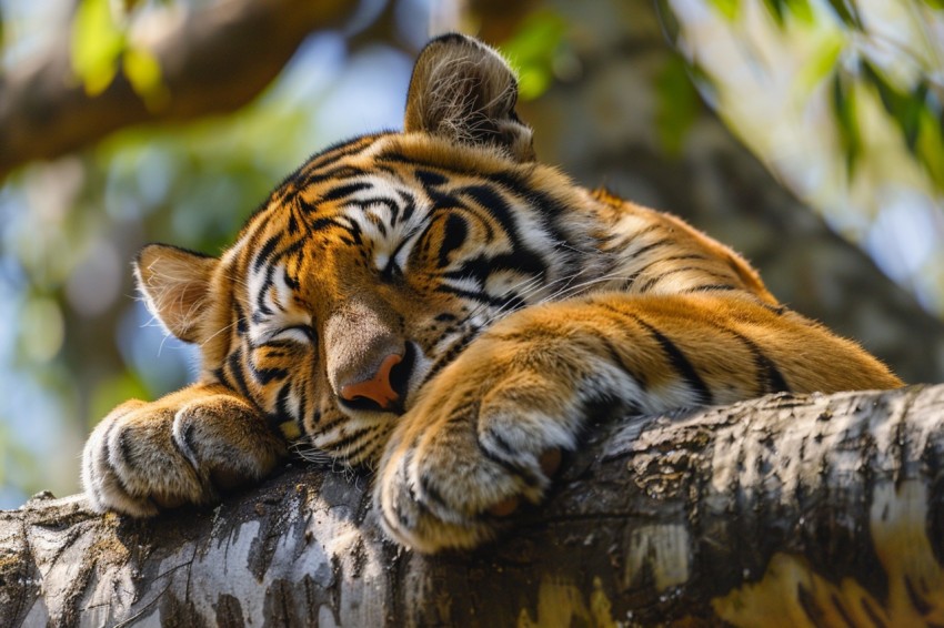 Tiger Sleeping on a Tree Branch in The Forest Wildlife Photography New (7)