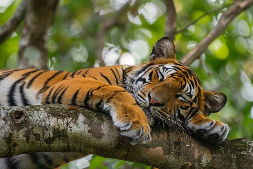 Tiger Sleeping on a Tree Branch in The Forest Wildlife Photography New (16)