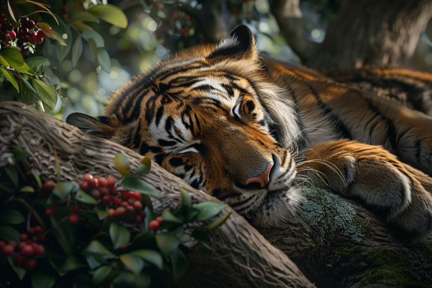 Tiger Sleeping on a Tree Branch in The Forest Wildlife Photography (68)