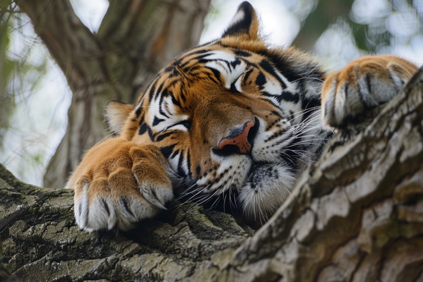 Tiger Sleeping on a Tree Branch in The Forest Wildlife Photography New (10)