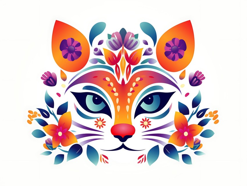 Colorful Abstract Cat Face Head Vivid Colors Pop Art Vector Illustrations White Background (24)
