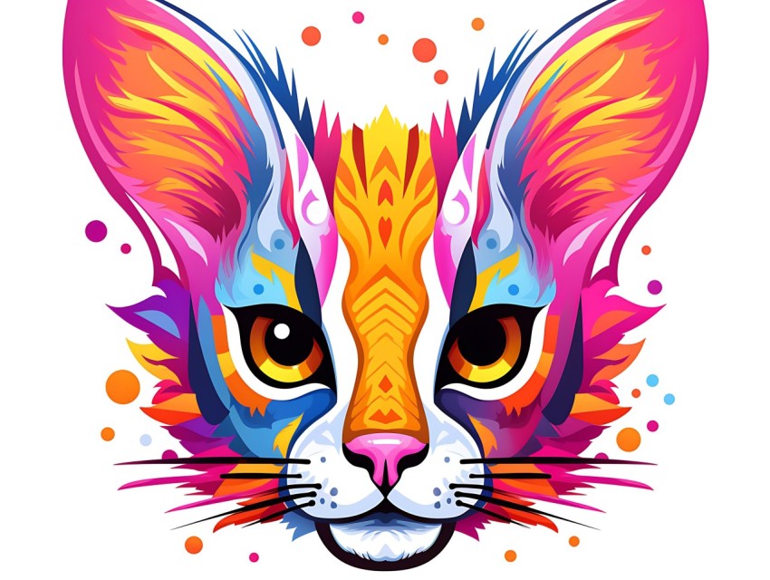 Colorful Abstract Cat Face Head Vivid Colors Pop Art Vector Illustrations White Background (6)