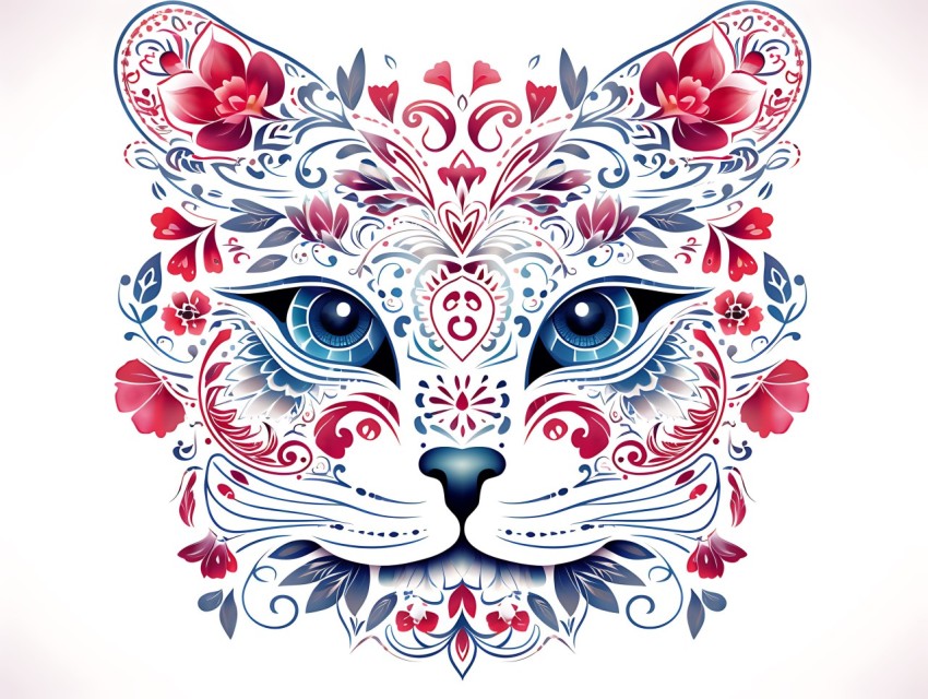 Colorful Abstract Cat Face Head Vivid Colors Pop Art Vector Illustrations White Background (35)