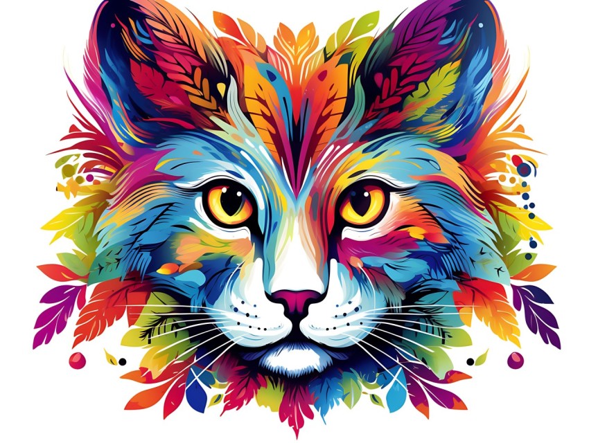 Colorful Abstract Cat Face Head Vivid Colors Pop Art Vector Illustrations White Background (46)
