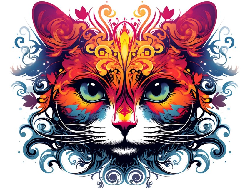 Colorful Abstract Cat Face Head Vivid Colors Pop Art Vector Illustrations White Background (28)
