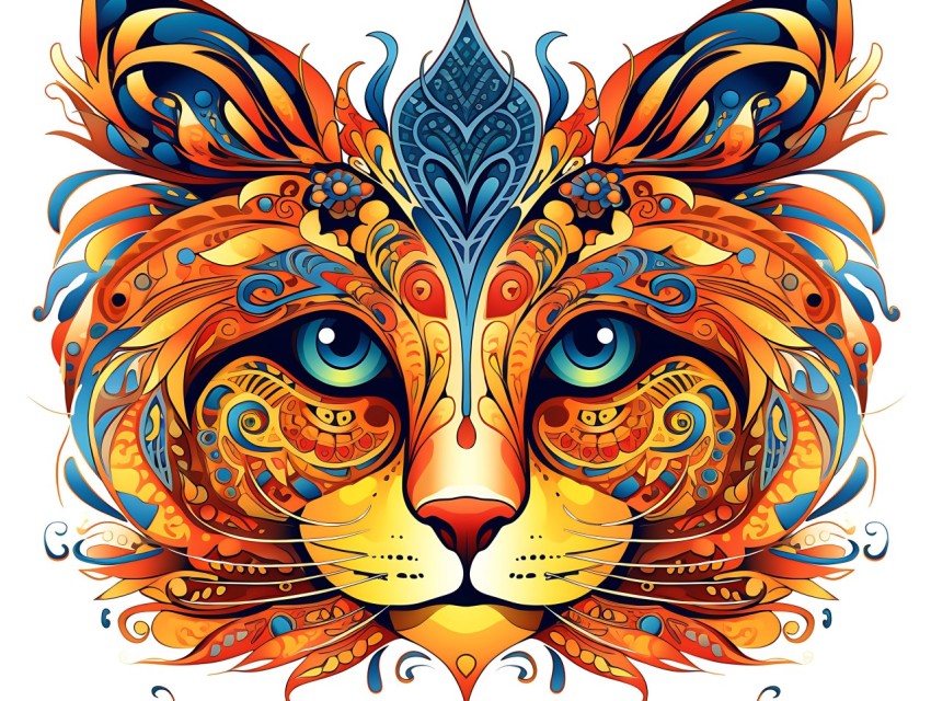 Colorful Abstract Cat Face Head Vivid Colors Pop Art Vector Illustrations White Background (32)