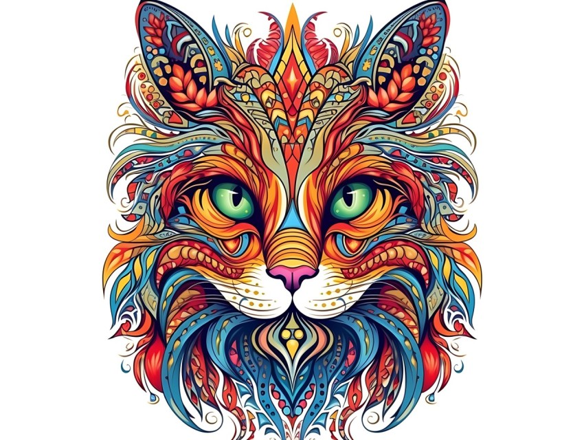 Colorful Abstract Cat Face Head Vivid Colors Pop Art Vector Illustrations White Background (16)