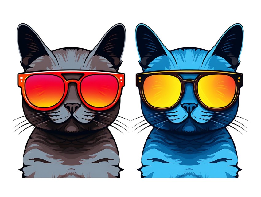 Colorful Abstract Cat Face Head Vivid Colors Pop Art Vector Illustrations White Background (78)