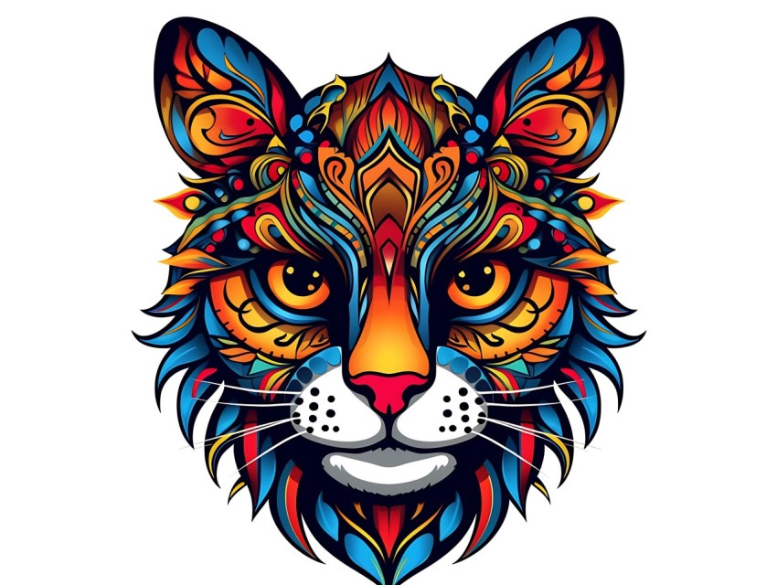 Colorful Abstract Cat Face Head Vivid Colors Pop Art Vector Illustrations White Background (69)