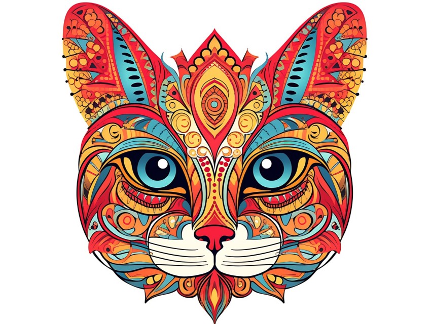 Colorful Abstract Cat Face Head Vivid Colors Pop Art Vector Illustrations White Background (83)