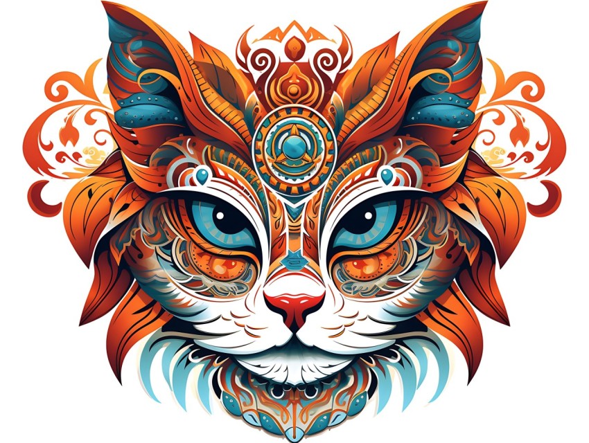 Colorful Abstract Cat Face Head Vivid Colors Pop Art Vector Illustrations White Background (70)