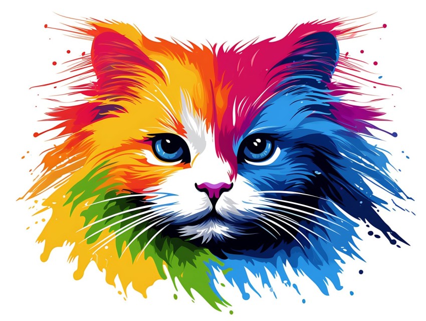 Colorful Abstract Cat Face Head Vivid Colors Pop Art Vector Illustrations White Background (95)