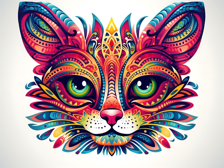 Colorful Abstract Cat Face Head Vivid Colors Pop Art Vector Illustrations White Background (61)