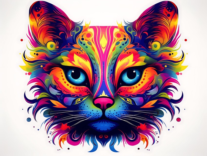 Colorful Abstract Cat Face Head Vivid Colors Pop Art Vector Illustrations White Background (51)