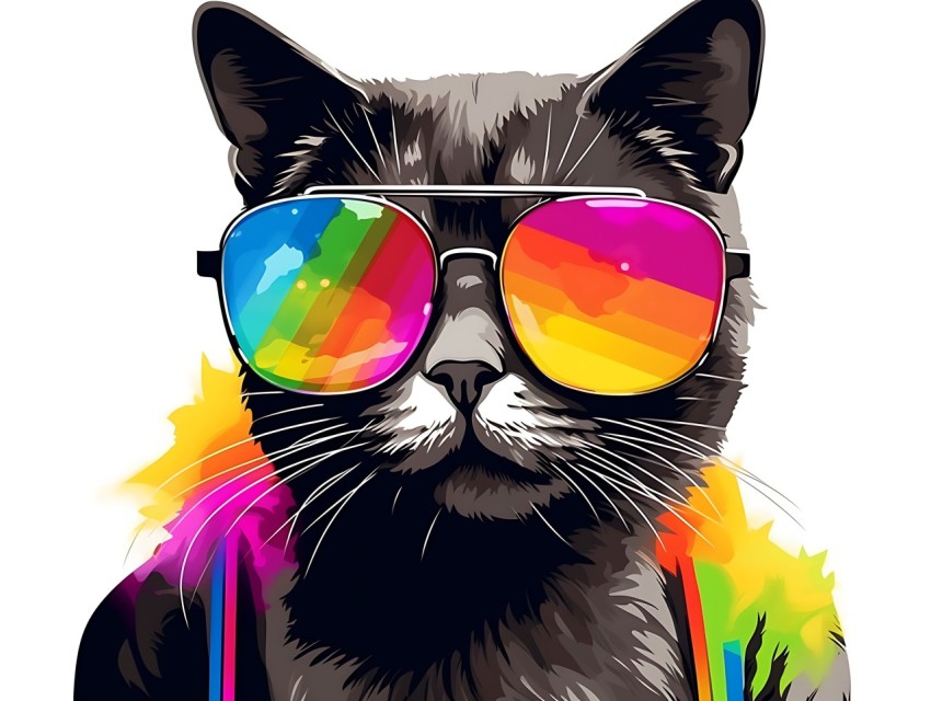 Colorful Abstract Cat Face Head Vivid Colors Pop Art Vector Illustrations White Background (128)