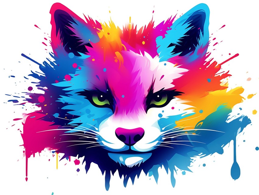Colorful Abstract Cat Face Head Vivid Colors Pop Art Vector Illustrations White Background (139)