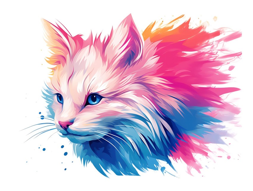 Colorful Abstract Cat Face Head Vivid Colors Pop Art Vector Illustrations White Background (144)