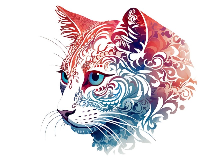 Colorful Abstract Cat Face Head Vivid Colors Pop Art Vector Illustrations White Background (116)