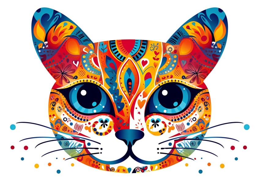 Colorful Abstract Cat Face Head Vivid Colors Pop Art Vector Illustrations White Background (136)