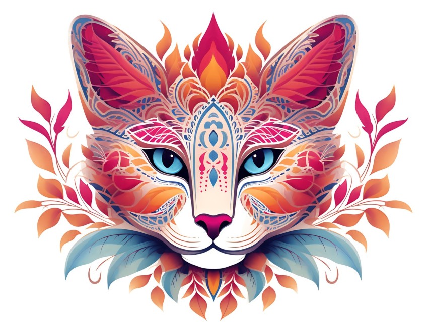 Colorful Abstract Cat Face Head Vivid Colors Pop Art Vector Illustrations White Background (143)