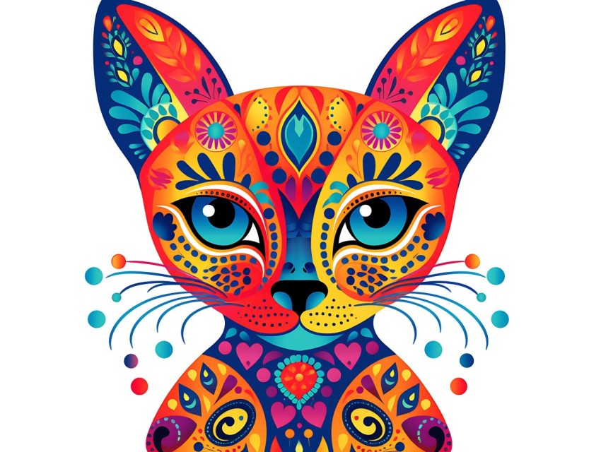 Colorful Abstract Cat Face Head Vivid Colors Pop Art Vector Illustrations White Background (137)