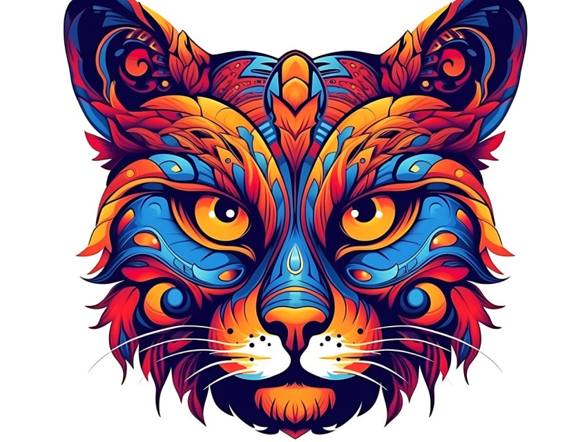 Colorful Abstract Cat Face Head Vivid Colors Pop Art Vector Illustrations White Background (105)