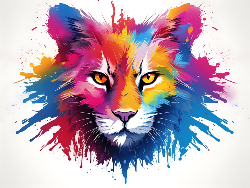 Colorful Abstract Cat Face Head Vivid Colors Pop Art Vector Illustrations White Background (119)