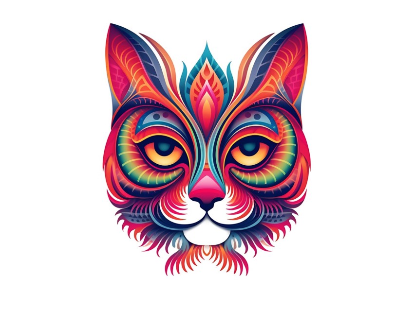 Colorful Abstract Cat Face Head Vivid Colors Pop Art Vector Illustrations White Background (168)