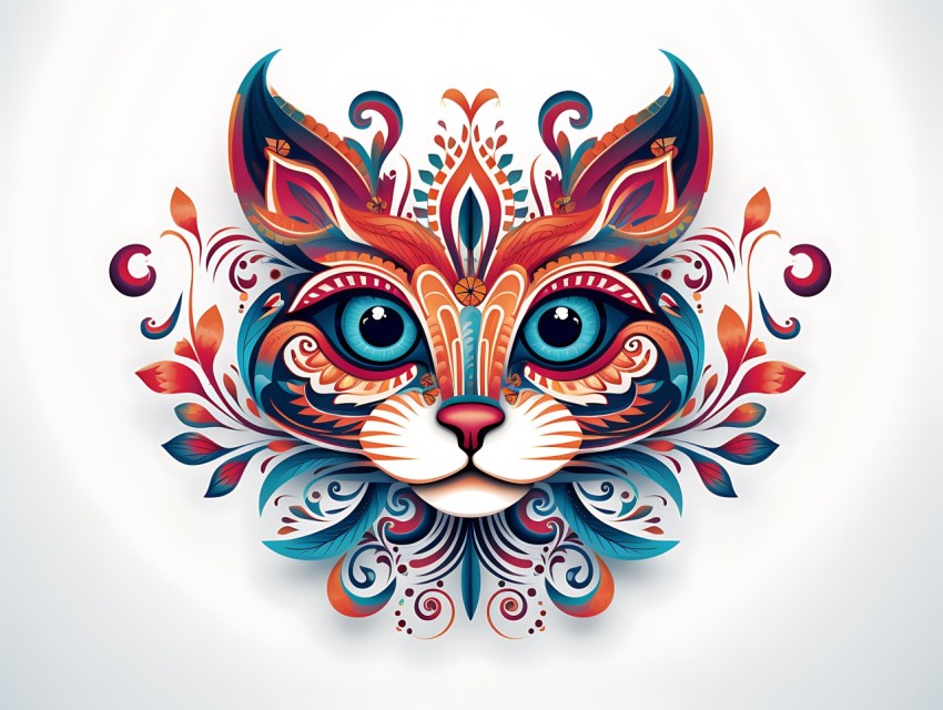 Colorful Abstract Cat Face Head Vivid Colors Pop Art Vector Illustrations White Background (188)