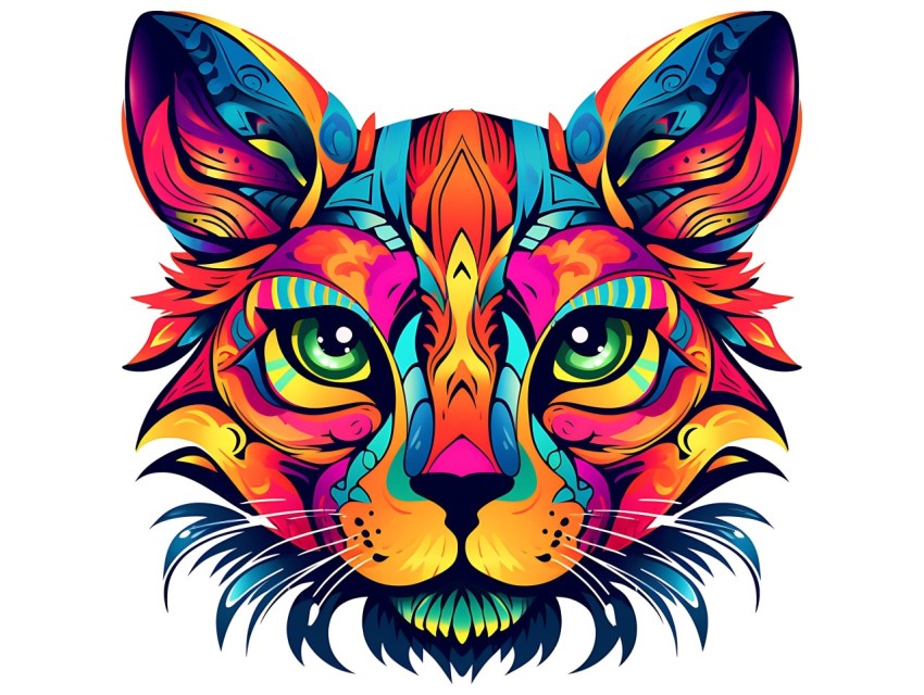 Colorful Abstract Cat Face Head Vivid Colors Pop Art Vector Illustrations White Background (164)