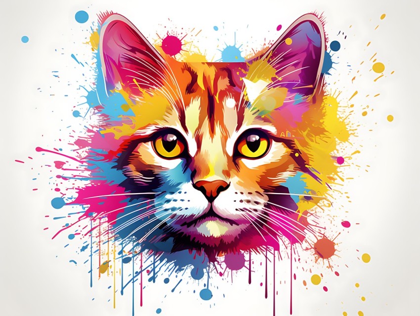Colorful Abstract Cat Face Head Vivid Colors Pop Art Vector Illustrations White Background (169)
