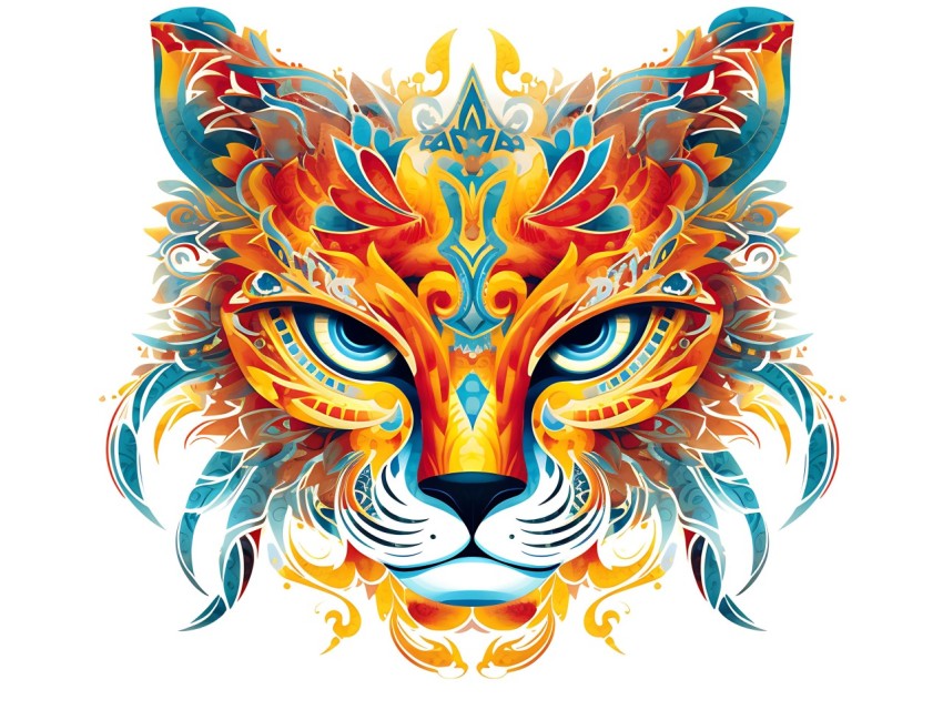 Colorful Abstract Cat Face Head Vivid Colors Pop Art Vector Illustrations White Background (171)