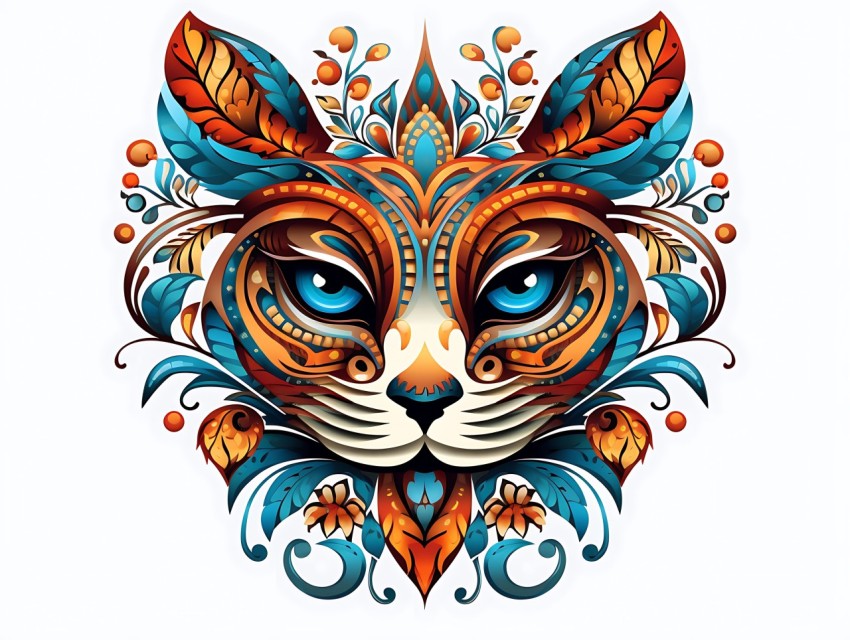 Colorful Abstract Cat Face Head Vivid Colors Pop Art Vector Illustrations White Background (186)