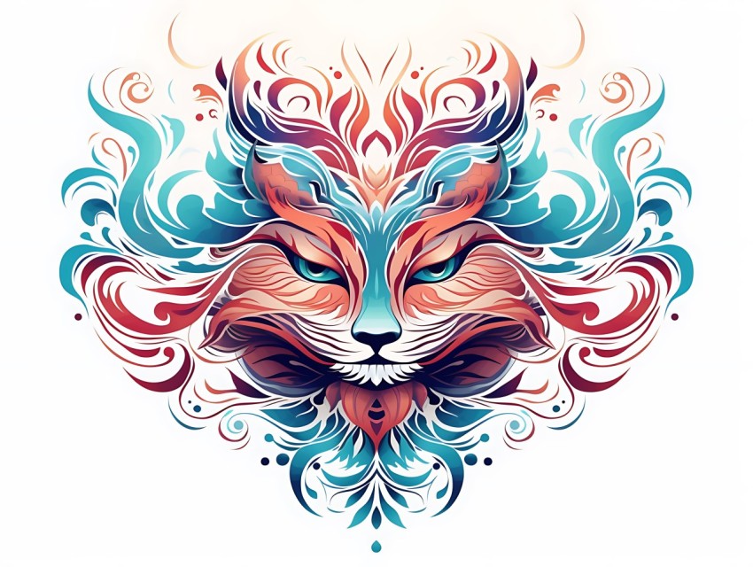 Colorful Abstract Cat Face Head Vivid Colors Pop Art Vector Illustrations White Background (229)