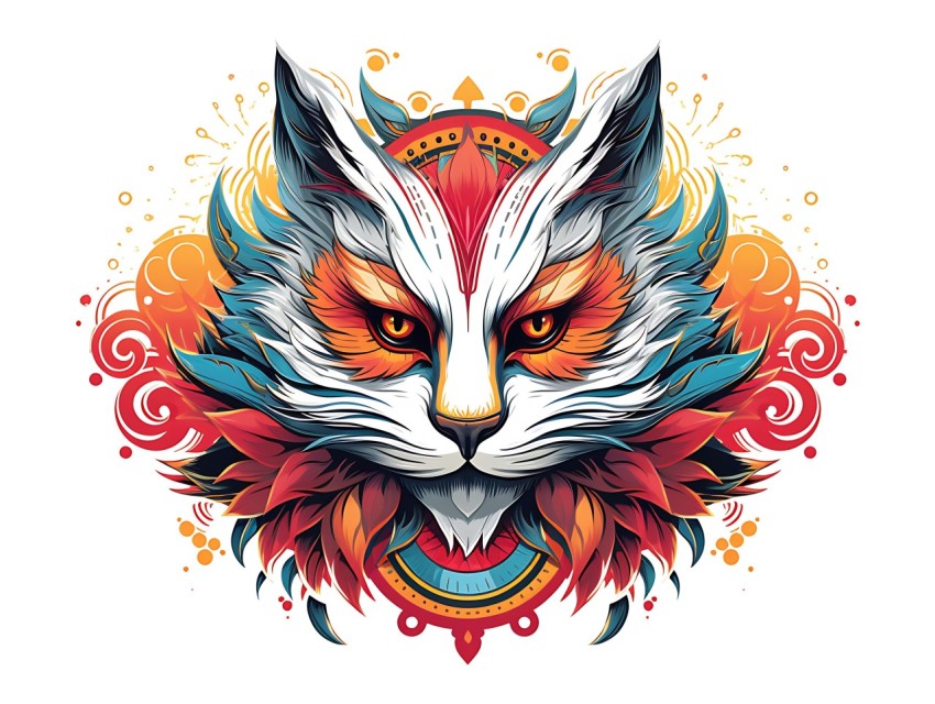 Colorful Abstract Cat Face Head Vivid Colors Pop Art Vector Illustrations White Background (221)