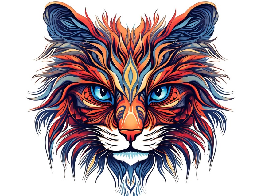 Colorful Abstract Cat Face Head Vivid Colors Pop Art Vector Illustrations White Background (247)