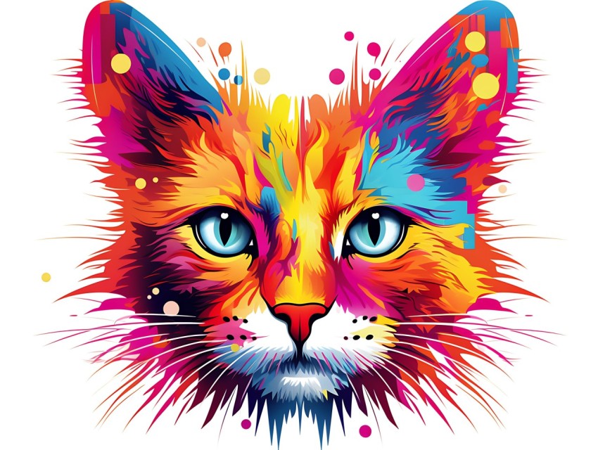 Colorful Abstract Cat Face Head Vivid Colors Pop Art Vector Illustrations White Background (249)