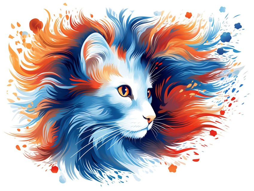 Colorful Abstract Cat Face Head Vivid Colors Pop Art Vector Illustrations White Background (213)