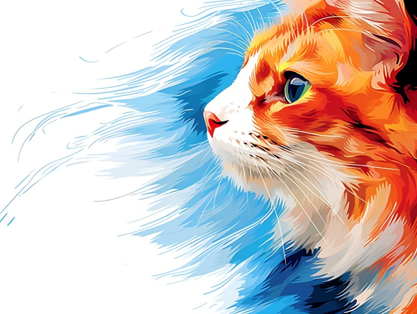 Colorful Abstract Cat Face Head Vivid Colors Pop Art Vector Illustrations White Background (239)