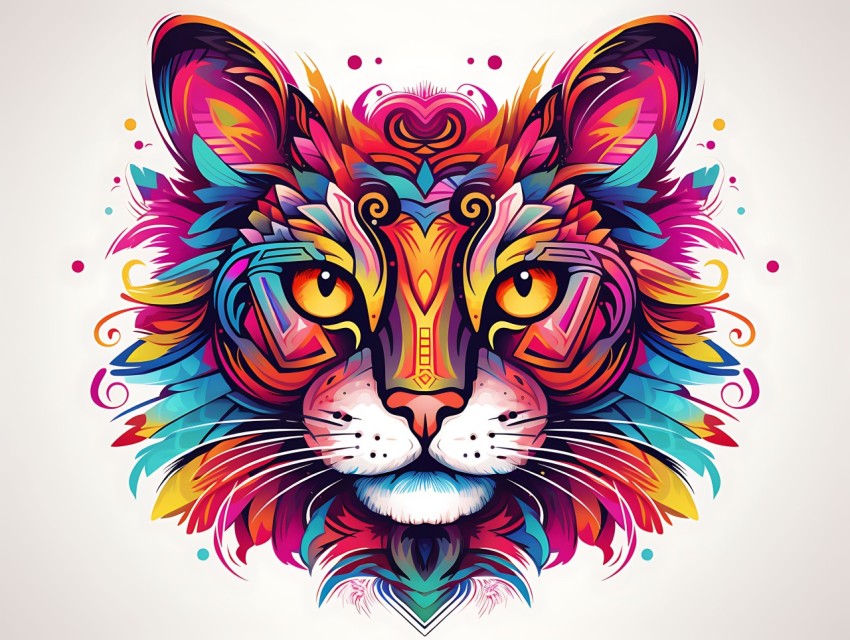 Colorful Abstract Cat Face Head Vivid Colors Pop Art Vector Illustrations White Background (231)