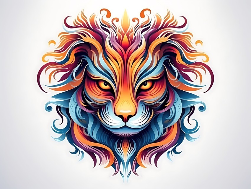 Colorful Abstract Cat Face Head Vivid Colors Pop Art Vector Illustrations White Background (276)