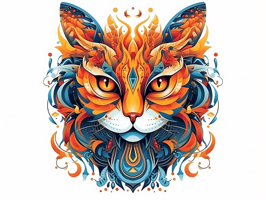 Colorful Abstract Cat Face Head Vivid Colors Pop Art Vector Illustrations White Background (258)