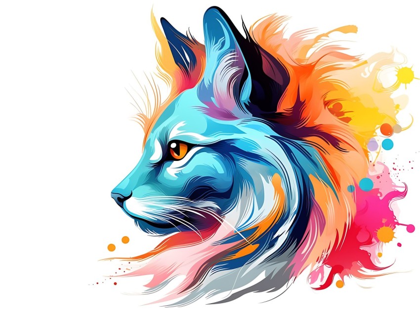 Colorful Abstract Cat Face Head Vivid Colors Pop Art Vector Illustrations White Background (270)