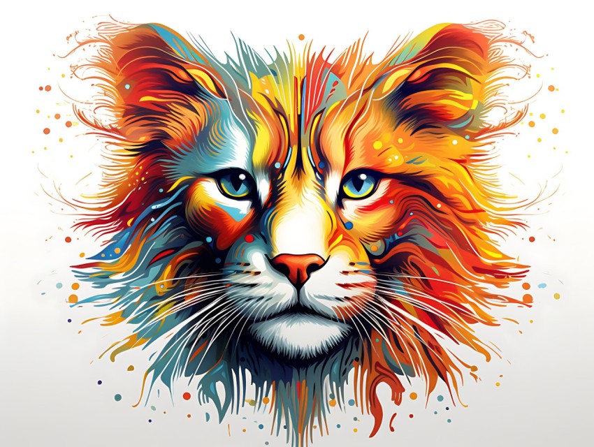 Colorful Abstract Cat Face Head Vivid Colors Pop Art Vector Illustrations White Background (296)