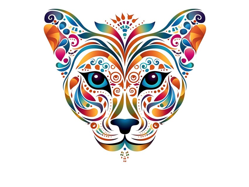 Colorful Abstract Cat Face Head Vivid Colors Pop Art Vector Illustrations White Background (350)