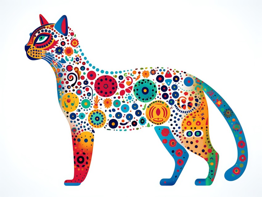 Colorful Abstract Cat Face Head Vivid Colors Pop Art Vector Illustrations White Background (327)