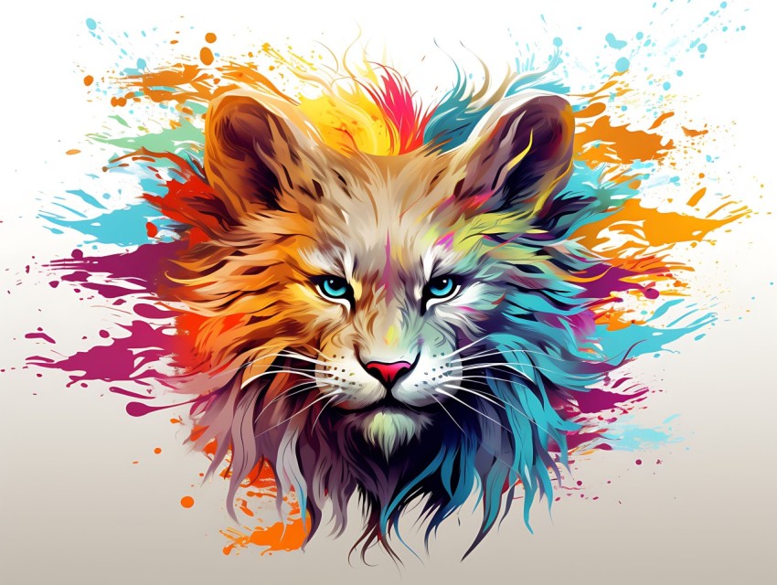 Colorful Abstract Cat Face Head Vivid Colors Pop Art Vector Illustrations White Background (314)
