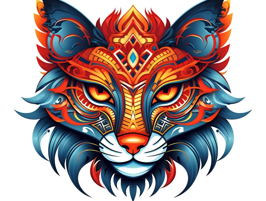 Colorful Abstract Cat Face Head Vivid Colors Pop Art Vector Illustrations White Background (303)