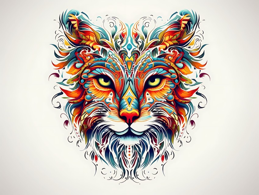 Colorful Abstract Cat Face Head Vivid Colors Pop Art Vector Illustrations White Background (340)
